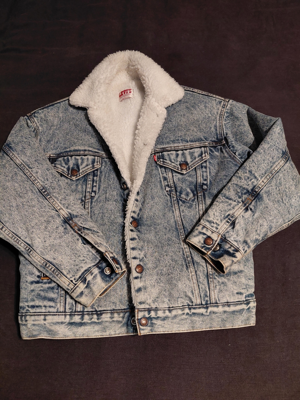 Levi's Mens Light Blue Stonewash Denim Jacket with White Sherpa